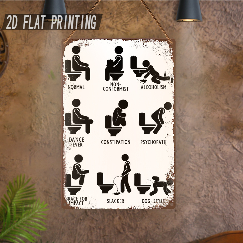 Home Bathroom Etiquette - Placa de Metal Vintage com Gráfico