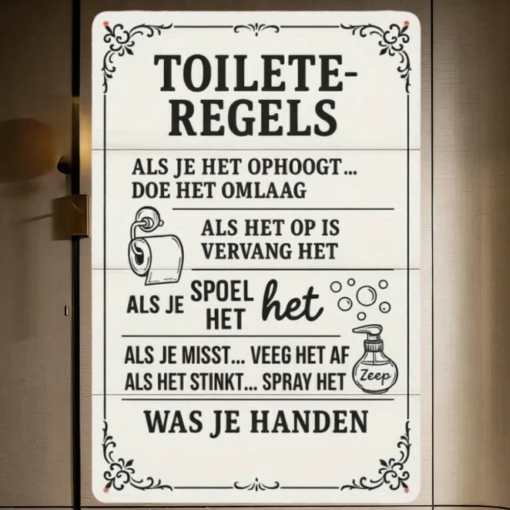 Home Bathroom Etiquette - Placa de Metal 2D com Regras