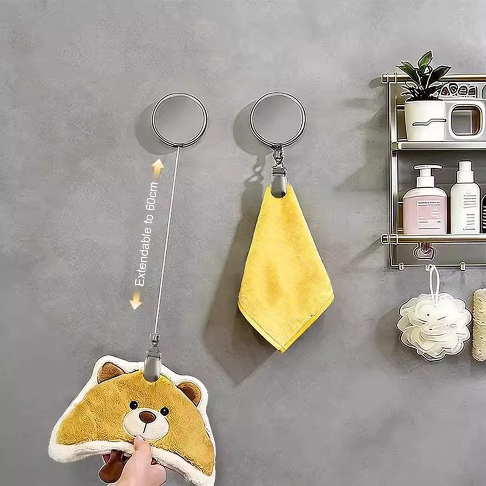 Home Bathroom Towels - Suporte de Toalhas Retrátil Automático Autoadesivo